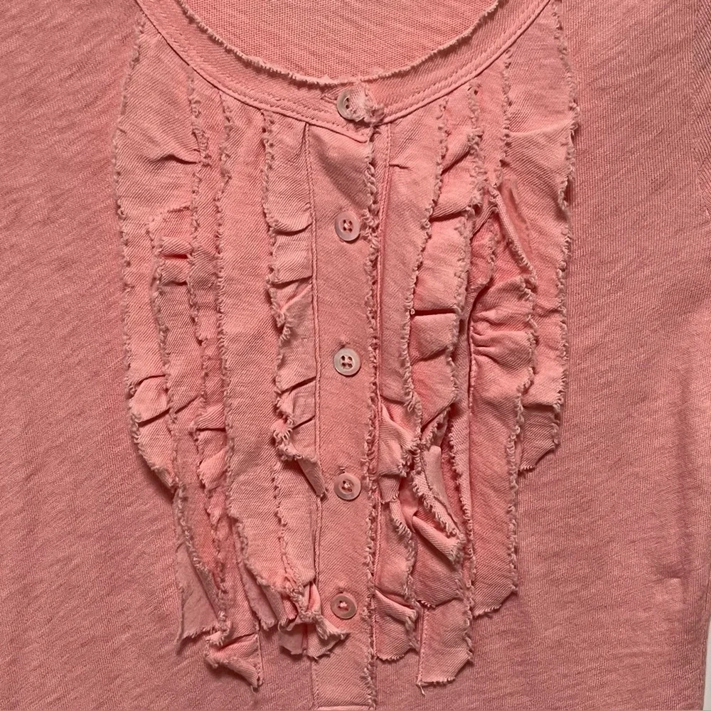 J. Crew Painter T Soft Pink Ruffle slub cotton round neck short sleeve top, New
